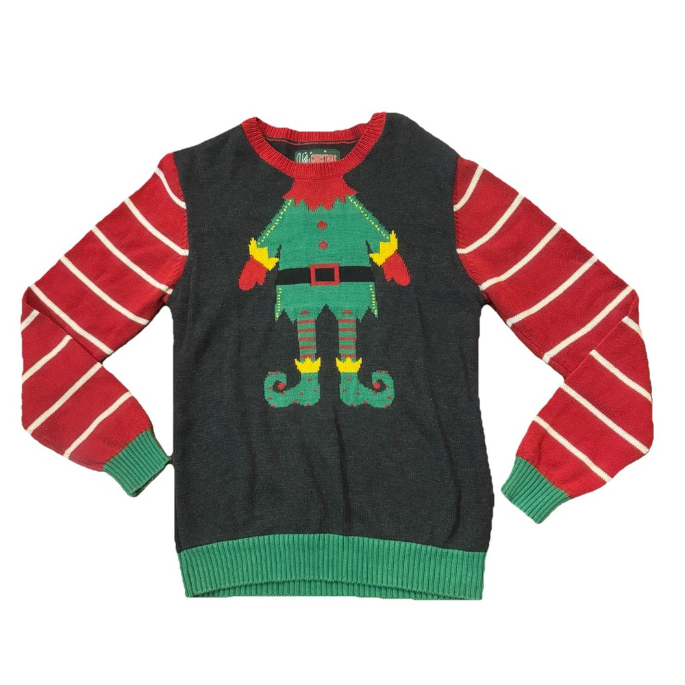 Ugly Christmas Sweater Women Size:M Elf Holiday Crew Neck Pullover Black Green